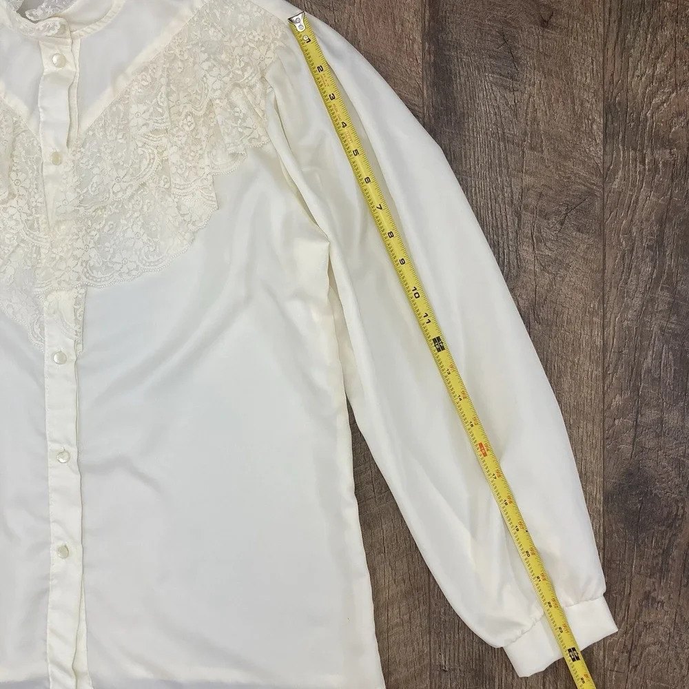 Vintage VTG 80s Lady Holiday Victorian Edwardian Blouse Lace Cottage Prairie M